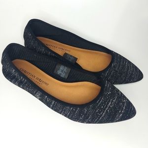 Christian Siranio Black & Silver Point Toe Flats
